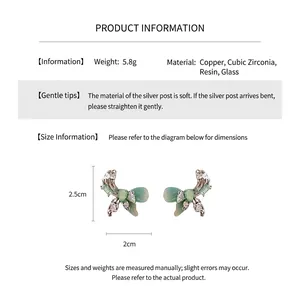 Detailed size specifications for turquoise butterfly earrings with zircon tassels
