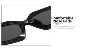 Detail of comfortable nose pads on black square frame sunglasses for pressure-free wear