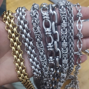DIY stainless steel link bracelets in gold and silver showing various chain styles