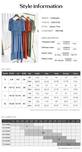 Detailed size guide table for women V-neck short sleeve dress with measurements and suggestions