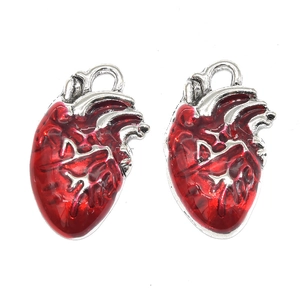 Gothic style red enamel anatomical heart pendants made of metal alloy for DIY jewelry