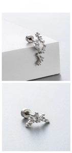 Detailed view of silver zircon stud earrings featuring star and crown designs
