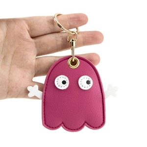 Porte-clés fantôme en cuir rose avec anneau en métal doré pour sacs à main
