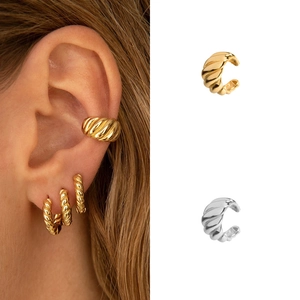 Croissant Twisted Ear Cuff Gold Plated Copper Minimalist No Piercing Helix Jewelry Clip On Earrings