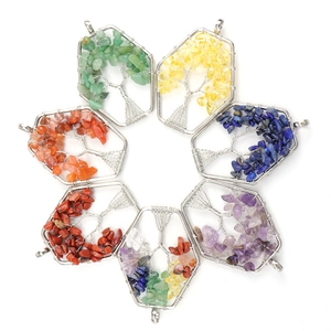 Handmade hexagonal Tree of Life necklaces with natural gemstones in silver wire wrap