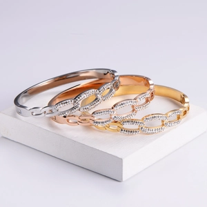 Fashion geometric chain bracelets set in gold silver and rose gold with zircon stones