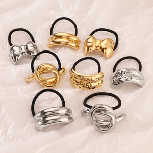 Irregular metal geometric hair ties in gold and silver finish with elastic bands