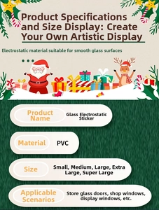 Detail chart of PVC Christmas static window stickers showing sizes and materials