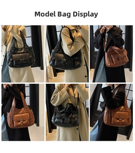 Collage of high-capacity vintage tote bags showing black and brown options on models