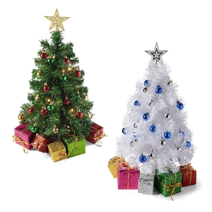 Mini Artificial Christmas Tree PVC Desktop Festive Ornament With Star Balls Gift Decorations LED Lighting