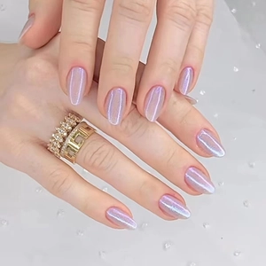 Aurora Glitter Press On Nails Purple Pink Oval Shape Full Cover Artificial Finger Nails For Women Ins Style