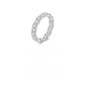 Detail shot of S925 sterling silver eternity ring with sparkling white pavé stones