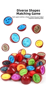 Close-up of apple puzzle egg showing 3D numbers and animal shapes for kids