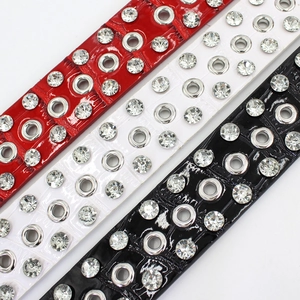 Crocodile texture faux leather belt with rhinestones and metal eyelets in three colors