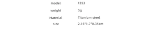 Detail of titanium steel U-shaped earrings with F353 model specs and 5g weight data
