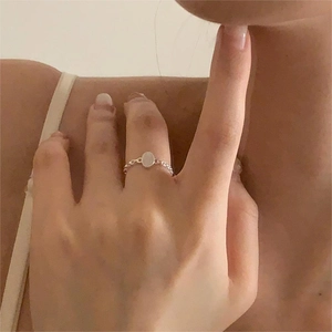 Minimalist S925 sterling silver chain ring featuring an oval white crystal stone