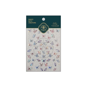 Chic butterfly nail stickers with colorful 3D relief and rhinestones on white background