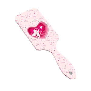 Spazzola pneumatica rosa a cuore con motivo Cupido e scritte Love su sfondo bianco