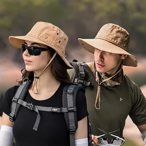 Outdoor Sun Hat Wide Brim Waterproof Quick Dry Breathable Boonie Bucket Hat For Hiking Fishing Unisex