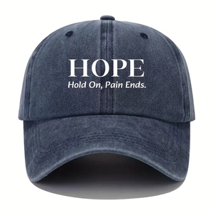 Navy blue washed cotton baseball cap featuring HOPE printed text and curved brim