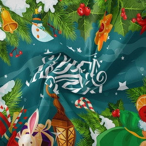 Macro detail of Christmas tapestry fabric showing festive prints and soft textures