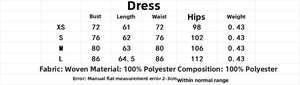 Detailed size chart with measurements for the off-shoulder wavy wide-hem short dress