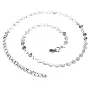 Polished silver stainless steel disc chain body jewelry with lobster clasp and extender