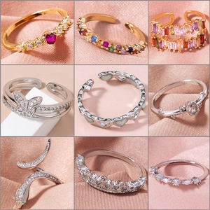 Adjustable Open Ring Copper Colorful Zircon Butterfly Snake Crown Heart Shape Elegant Fashion Jewelry Gift Women