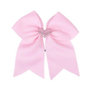 Pink grosgrain ribbon bow with glitter heart centerpiece for children's hair accessories
