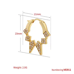 Golden geometric zigzag earring with cubic zirconia studs measuring 23mm by 21mm