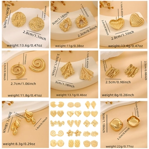 Detailed grid showing sizes and weights of various vintage gold textured metal earrings