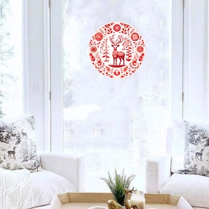 Festlicher roter Rentier- und Schneeflocken-Fensteraufkleber für die Weihnachtsdeko