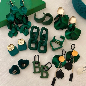 Acrylic Alloy Geometric Flower Petal Earrings With Silver Earring Post Retro Green Exaggerated Jewelry For Women