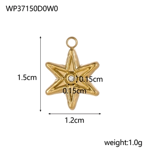 Detailed view of a gold hexagram pendant with a clear gemstone, measuring 1.5cm by 1.2cm