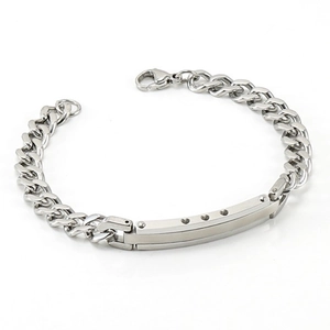 Bracelet gourmette en acier inoxydable argenté avec barre rectangulaire et fermoir