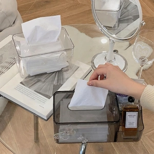 Minimalist acrylic tissue box with decorative butterfly and multifunctional storage compartments
