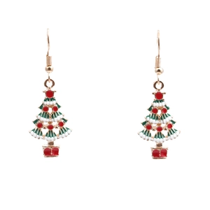 Christmas tree earrings in gold with green and red enamel glaze, festive jewelry set