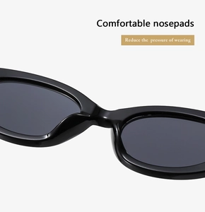 Close-up of comfortable integrated nosepads on these vintage cat eye black sunglasses