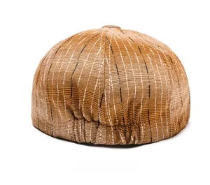 Close-up of the back of a striped newsboy cap featuring breathable cotton fabric and elastic band
