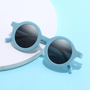 Kids round sunglasses in matte light blue frame with grey PC lenses for toddlers