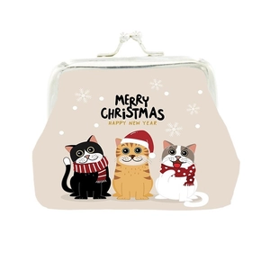 Mini Christmas coin purse with cute festive cats illustrations and metal clasp