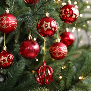 6cm red Christmas ball ornaments set with matte, glossy, and glitter textures for holiday decor
