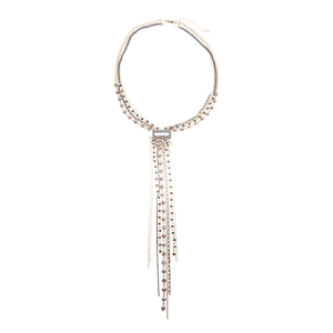 Elegant multi-layer tassel necklace with rhinestone-encrusted rectangular glass beads