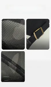 Detail of black outdoor mesh cap showing breathable fabric and metal adjustment buckle