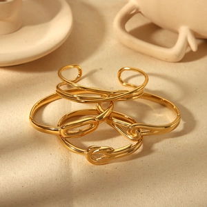 Fashion 18k Gold Plated Stainless Steel Geometric Cuff Bracelet Minimalist Multi-line Titanium Steel Bangle For Women Jewelry