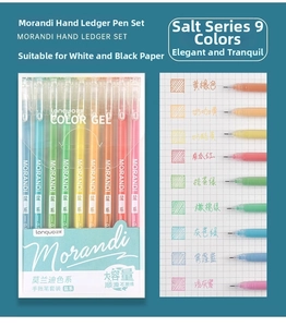 Macro view of 0.5mm Morandi color pens for journaling on black and white paper