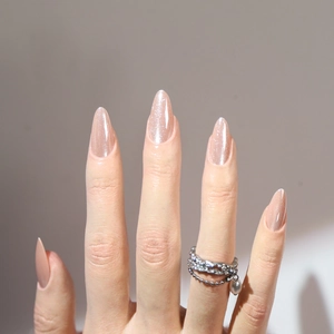 Almond Press On Nails Cat Eye Effect Pearlescent Shimmer Nude Pink Removable False Nails Glossy Elegant For Women