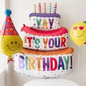 Birthday Party Tiered Cake Shape Aluminum Foil Balloons Cartoon Bear Crown Mylar Balloon Decoration Festive