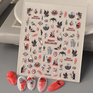 Halloween Nail Art Stickers 5D Embossed Waterproof Gothic Skull Bat Eyeball Ghost Spider Pattern DIY Decoration Decals