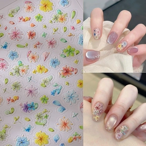 5D Embossed Nail Art Stickers 3D Textured Floral Rose Daisy Butterfly Self Adhesive Nail Decals For Women Manicure Decor